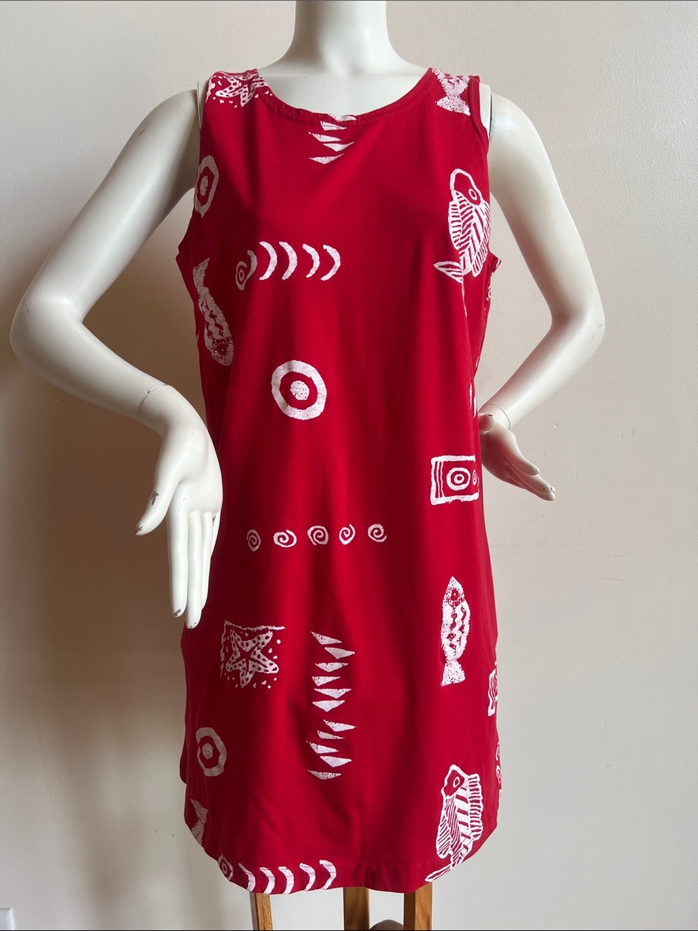 Exist Red Sleeveless Mini Dress White Fish & Prints lounging cotton comfort